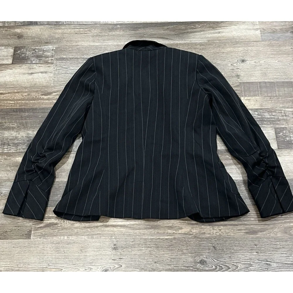 Bisou Bisou Steampunk Pin Striped Blazer Sz 10 Rouched Sleeve Workwear Office